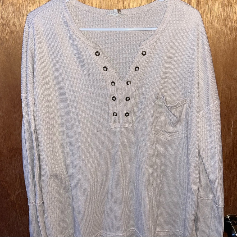 Pale Pink Waffle Knit Long Sleeve Top